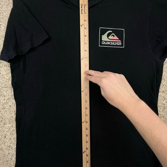 Quiksilver Shirt Mens Large Black Spell Out Logo Tee Adult L Graphic Back S/S - Picture 3 of 7